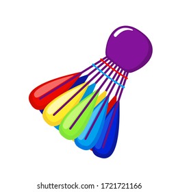 Colored Shuttlecock icon in flat style isolated on white background. Cartoon shuttlecock for badminton game. Vector illustration.