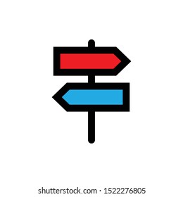 Colored sign board arrow vector line icon