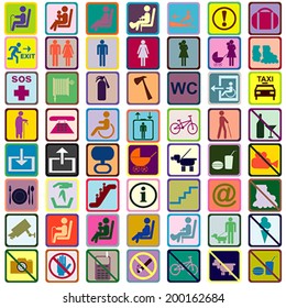 Colored signs icons used in transportation means