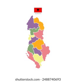 Colored silhouette Albania map. Flat map Albania. Part Southern Europe map. Vector illustration with national flag.