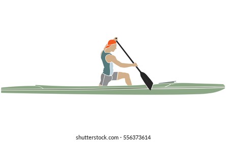 colored silhouette athlete sports canoe with paddle