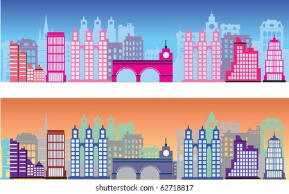 Colored silhouette of the city