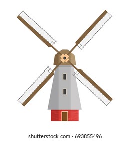 Colored, silhouette and contour mill on an isolated white background. Mill in flat design