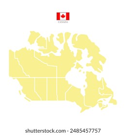 Colored silhouette creamy Canada map. Flat map Canada. Part North America map. Vector illustration with national flag.