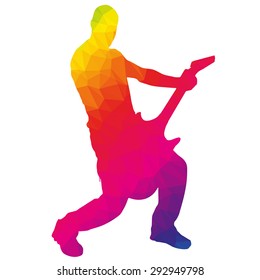 Colored silhouette of the musician low poly style.