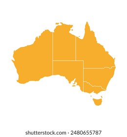 Colored silhouette orange Australia map. Flat map Australia. Part of Oceania map. Vector illustration