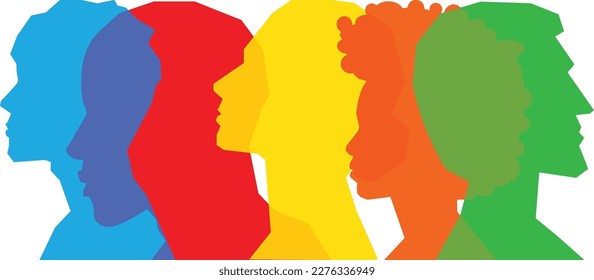 Colored silhouette people, Multiple exposure, Concept on diversity and teamwork