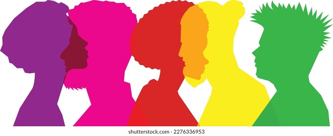 Colored silhouette people, Multiple exposure, Concept on diversity and teamwork