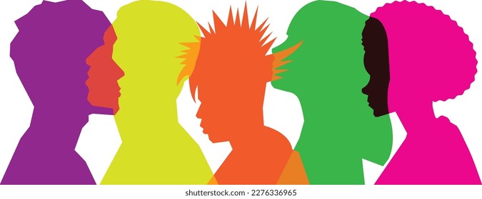 Colored silhouette people, Multiple exposure, Concept on diversity and teamwork