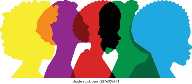 Colored silhouette people, Multiple exposure, Concept on diversity and teamwork