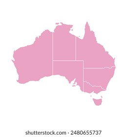 Colored silhouette pink Australia map. Flat map Australia. Part of Oceania map. Vector illustration