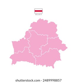 Colored silhouette pink Belarus map. Flat map Belarus. Part Eastern Europe map. Vector illustration with national flag.