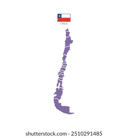 Colored silhouette purple Chile map. Flat map Chile. Vector illustration with national flag.