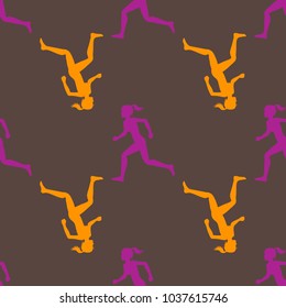 Colored silhouette of a running gir. Run, sport, active people. Seamless pattern.10eps