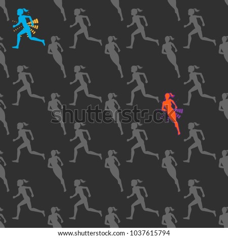 Colored silhouette of a running gir. Run, sport, active people. Seamless pattern. 10eps