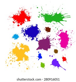 Colored silhouette set of ink blots. Vector