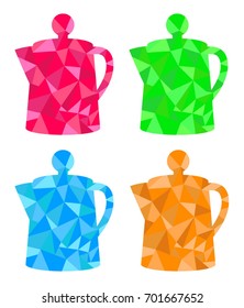 Colored silhouette of teapot. Tea with fruit taste. Tea with different flavors. Different types of tea. Boiling temperature.
