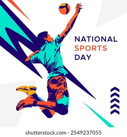 colored silhouette of volleyball athlete with jumping action. design with the concept of national sports celebration. Men's volleyball tournament. a sporty and synergistic background