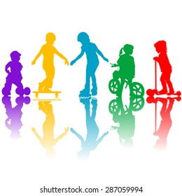 Colored silhouettes of active kids playing