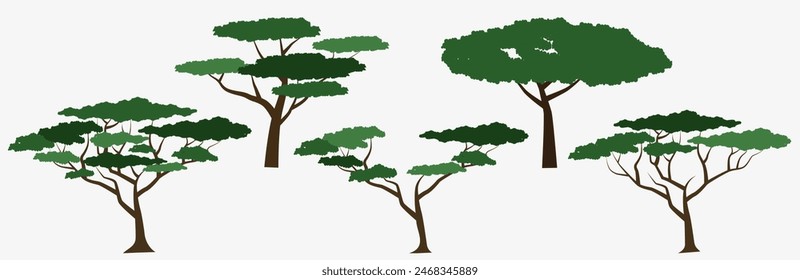 Colored silhouettes of African trees. African trees. Vector illustration. EPS 10.