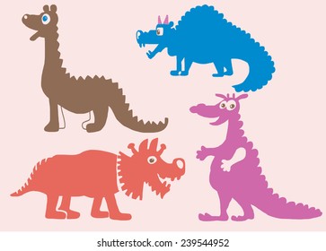 Colored silhouettes of any kind dinosaurs vector file