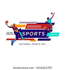 colored silhouettes of basketball and volleyball athletes, a design with a national sports celebration concept. celebration background is white. volleyball and basketball sports tournaments.