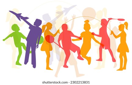 Colored silhouettes of children in motion.International Children's Day (Children's Day)