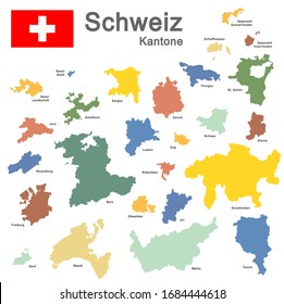 colored silhouettes of country Switzerland and all cantons