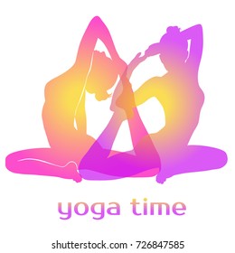 Colored silhouettes of flexible women in beautiful yoga poses. Yoga icon design for yoga classes, studios, background, concept, avatar, banner.