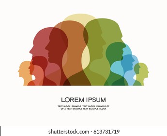 Colored silhouettes of human heads. The file is saved in the version AI10 EPS. This image contains transparency. 