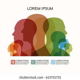 Colored silhouettes of human heads. The file is saved in the version AI10 EPS. This image contains transparency. 