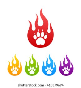 Colored silhouettes paw prints. Isolated on white background. Vector illustration.