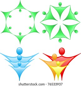 Colored silhouettes of people in a team and family