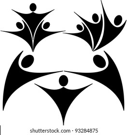 Colored silhouettes of people in a team and family