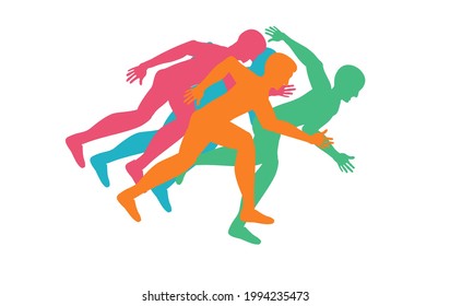 Colored Silhouettes of running men or jogging for sport on the   healthy care for people. Illustration for advertise running sport, vector