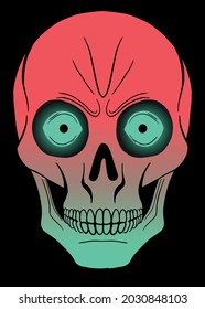 colored silhouettes for scary art with skull on black background