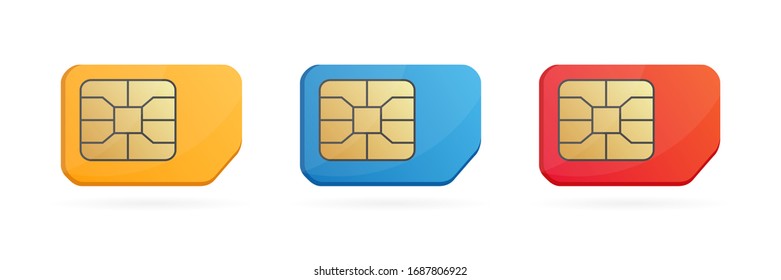 Colored SIM card set. Realistic mobile cellular phone sim-card.