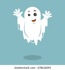 colored simple flat art vector illustration of a grinning ghost