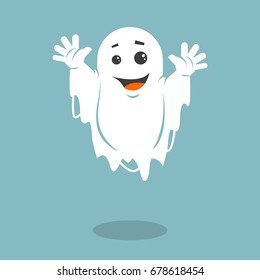 Colored simple flat art vector illustration of a smiling ghost