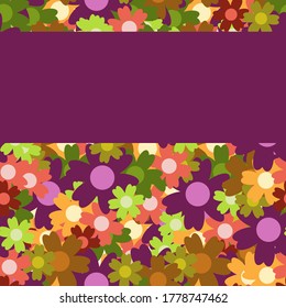 Colored simple flower bouquet. Frame with decoration. Card for wedding, birthday, holiday. Vector backdrop illustration.