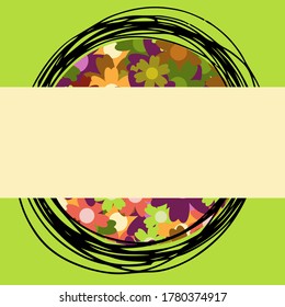 Colored simple flower bouquet. Frame with decoration. Card for wedding, birthday, holiday. Vector backdrop illustration.