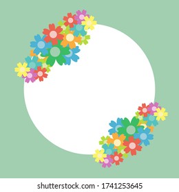 Un sencillo ramo de flores colorido sobre fondo de color. Marco con decoración. Tarjeta de boda, cumpleaños, vacaciones. Ilustración de fondo del vector.