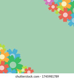 Un sencillo y colorido ramo de flores sobre fondo verde. Marco con decoración. Tarjeta de boda, cumpleaños, vacaciones. Ilustración de fondo del vector.
