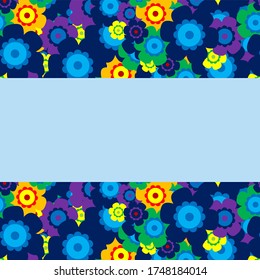 Colored simple flower bouquet on blue background. Frame with decoration. Card for wedding, birthday, holiday. Vector backdrop illustration.