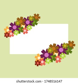 Colored simple flower bouquet on green background. Frame with decoration.