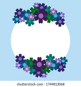 Colored simple flower bouquet on color background. Frame with decoration. Card for wedding, birthday, holiday. Vector backdrop illustration.