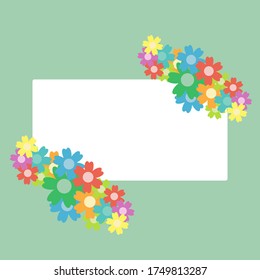 Un sencillo ramo de flores colorido sobre fondo de color. Marco con decoración. Tarjeta de boda, cumpleaños, vacaciones. Ilustración de fondo del vector.