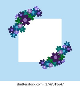 Colored simple flower bouquet on color background. Frame with decoration. Card for wedding, birthday, holiday. Vector backdrop illustration.