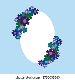Un sencillo ramo de flores colorido sobre fondo de color. Marco con decoración. Tarjeta de boda, cumpleaños, vacaciones. Ilustración de fondo del vector.