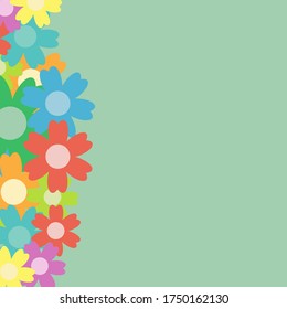 Colored simple flower bouquet on color background. Frame with decoration. Card for wedding, birthday, holiday. Vector backdrop illustration.